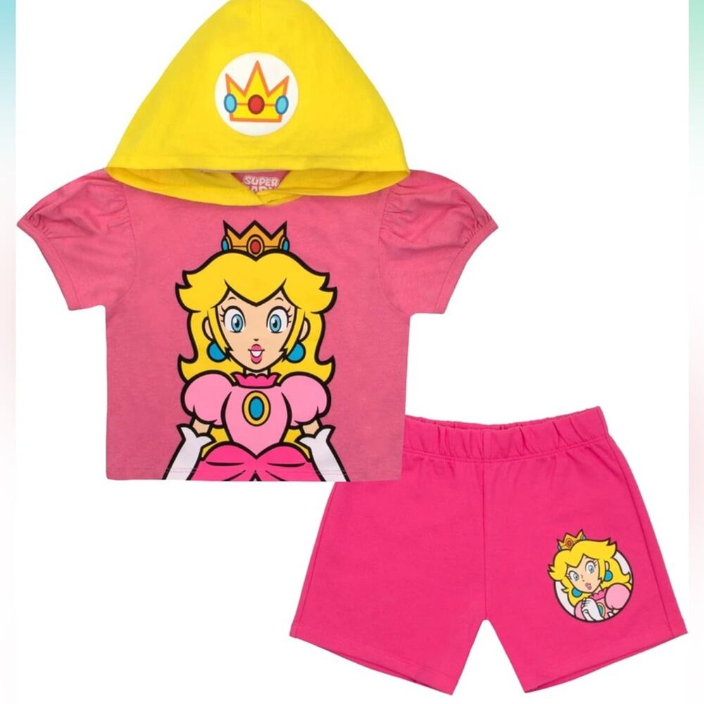 Super Mario PEACH hooded T-shirt and shorts set size 7/8